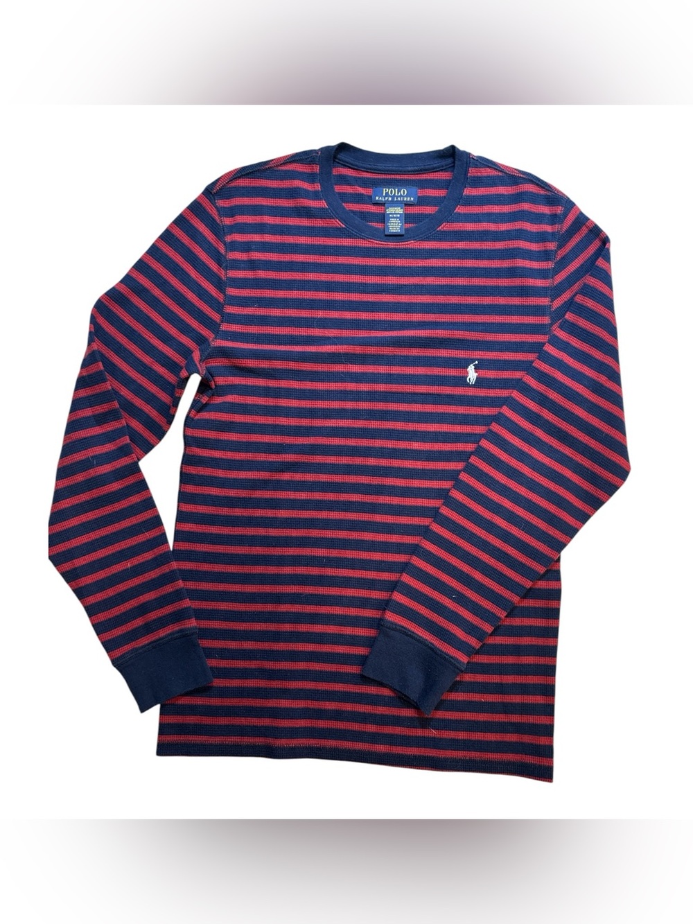 Men’s Polo by Ralph Lauren Navy and Red Striped Long Sleeve Sleep Shirt